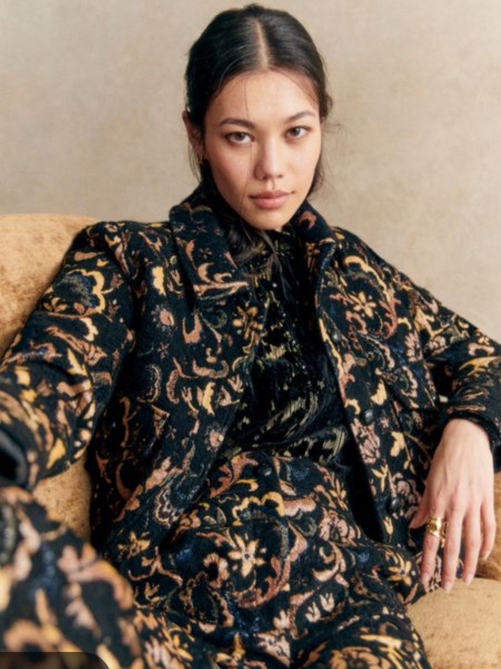 Sezane Terry Jacket Black Floral Jacquard